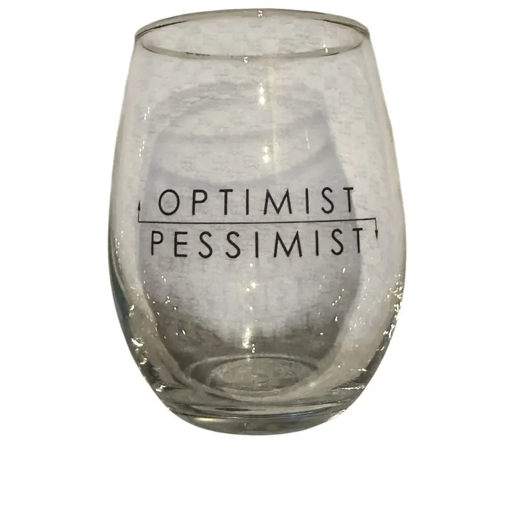 Optimist Pessimist Stemless Wine Glasses (2) Brunch Breakfast‎ Mimosas Glass